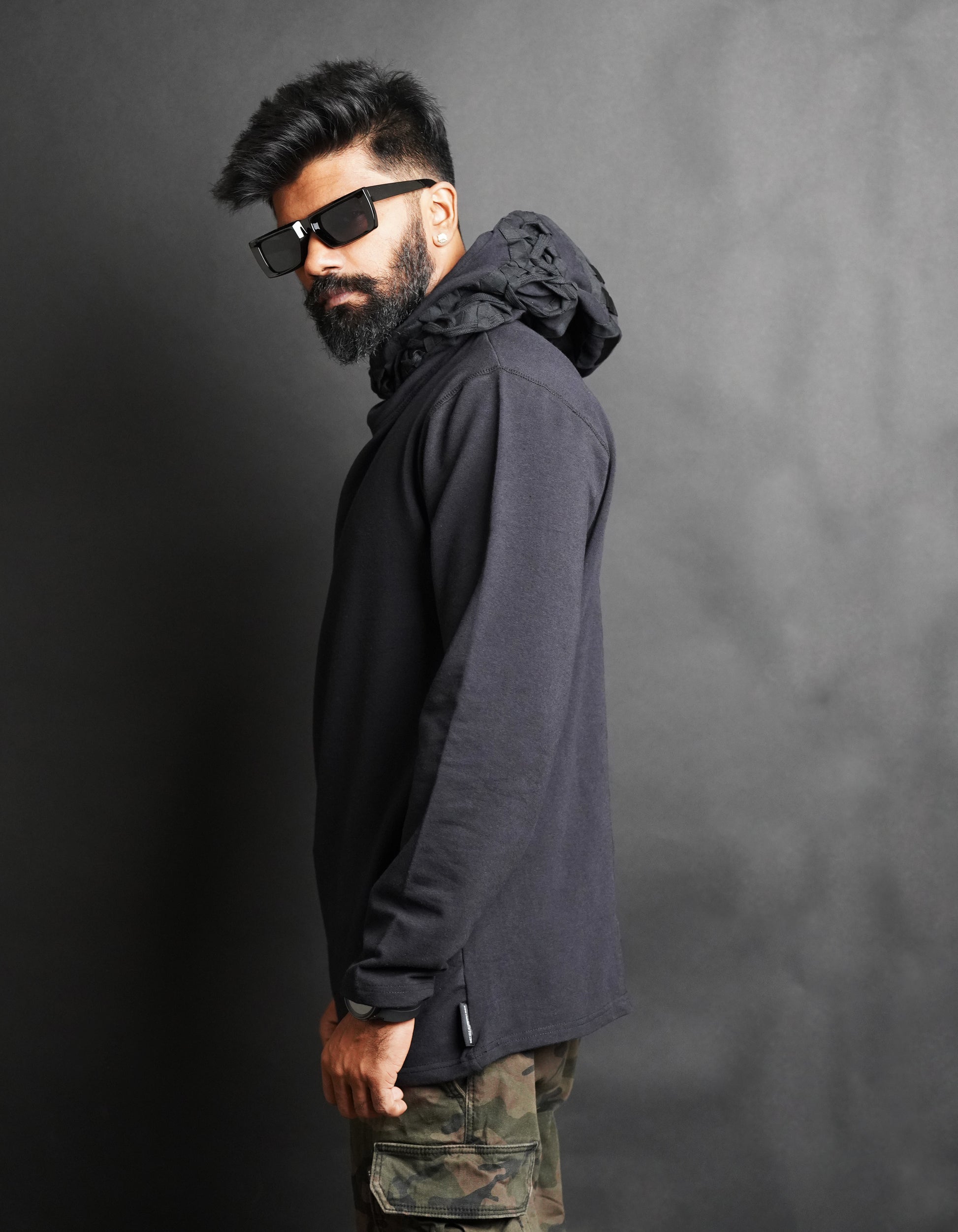 Black standout hoodie stand out hoodie tech wear cyberpunk future hoodie modern hoodie future scifi fiction sci cyberpunk dystopian postapocalyptic fallout madmax wasteland cosplay apocalypse designer hoodie hip hop hoodie stylish hoodie lace detail hoodie tape details at the back hoodie KTZ hoodie ktz hoodie