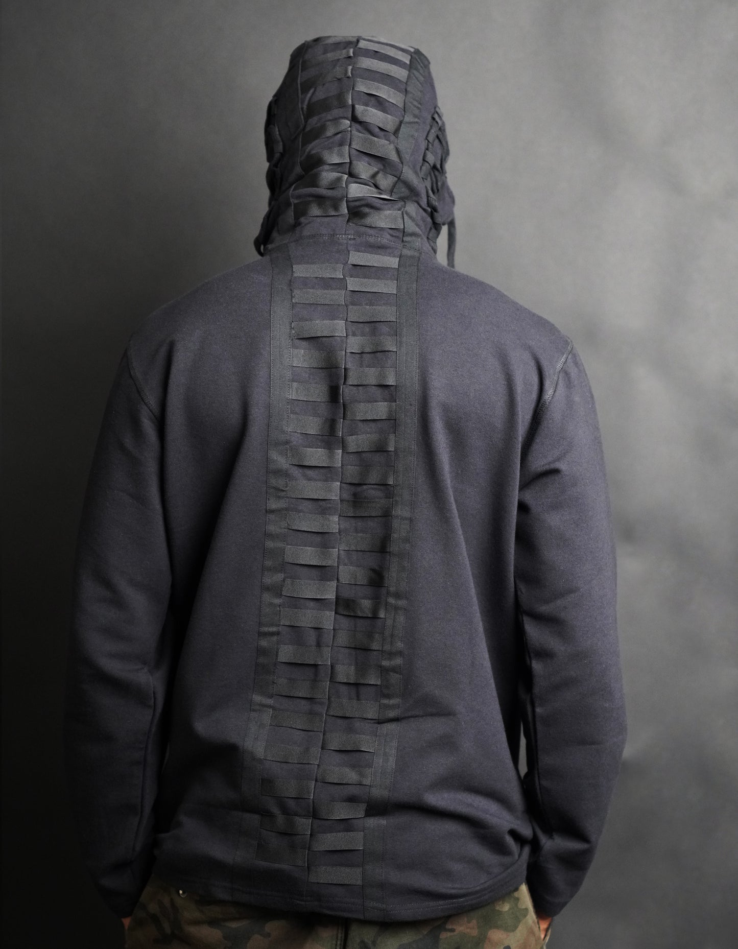 Black standout hoodie stand out hoodie tech wear cyberpunk future hoodie modern hoodie future scifi fiction sci cyberpunk dystopian postapocalyptic fallout madmax wasteland cosplay apocalypse designer hoodie hip hop hoodie stylish hoodie lace detail hoodie tape details at the back hoodie KTZ hoodie ktz hoodie