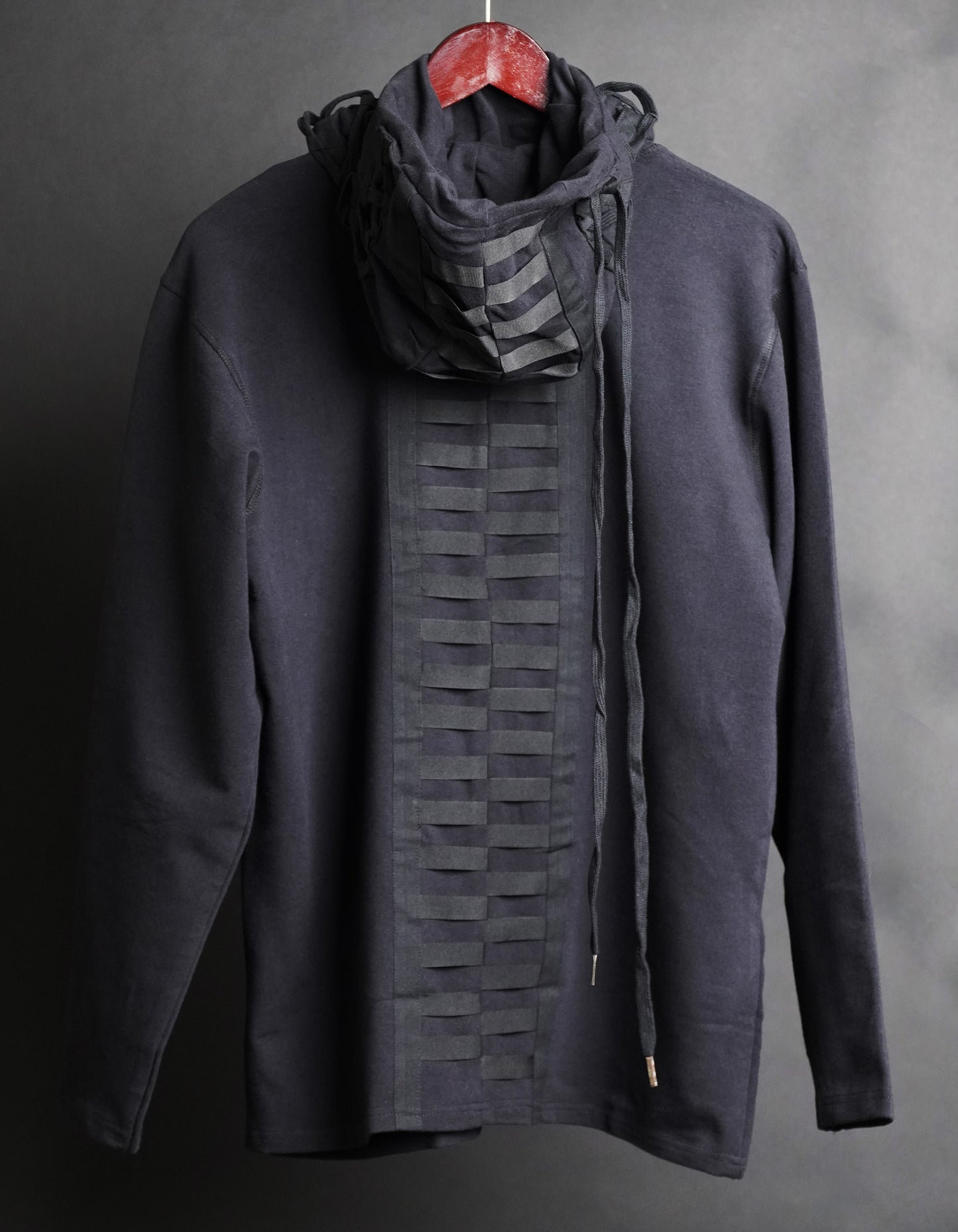 Black standout hoodie stand out hoodie tech wear cyberpunk future hoodie modern hoodie future scifi fiction sci cyberpunk dystopian postapocalyptic fallout madmax wasteland cosplay apocalypse designer hoodie hip hop hoodie stylish hoodie lace detail hoodie tape details at the back hoodie KTZ hoodie ktz hoodie