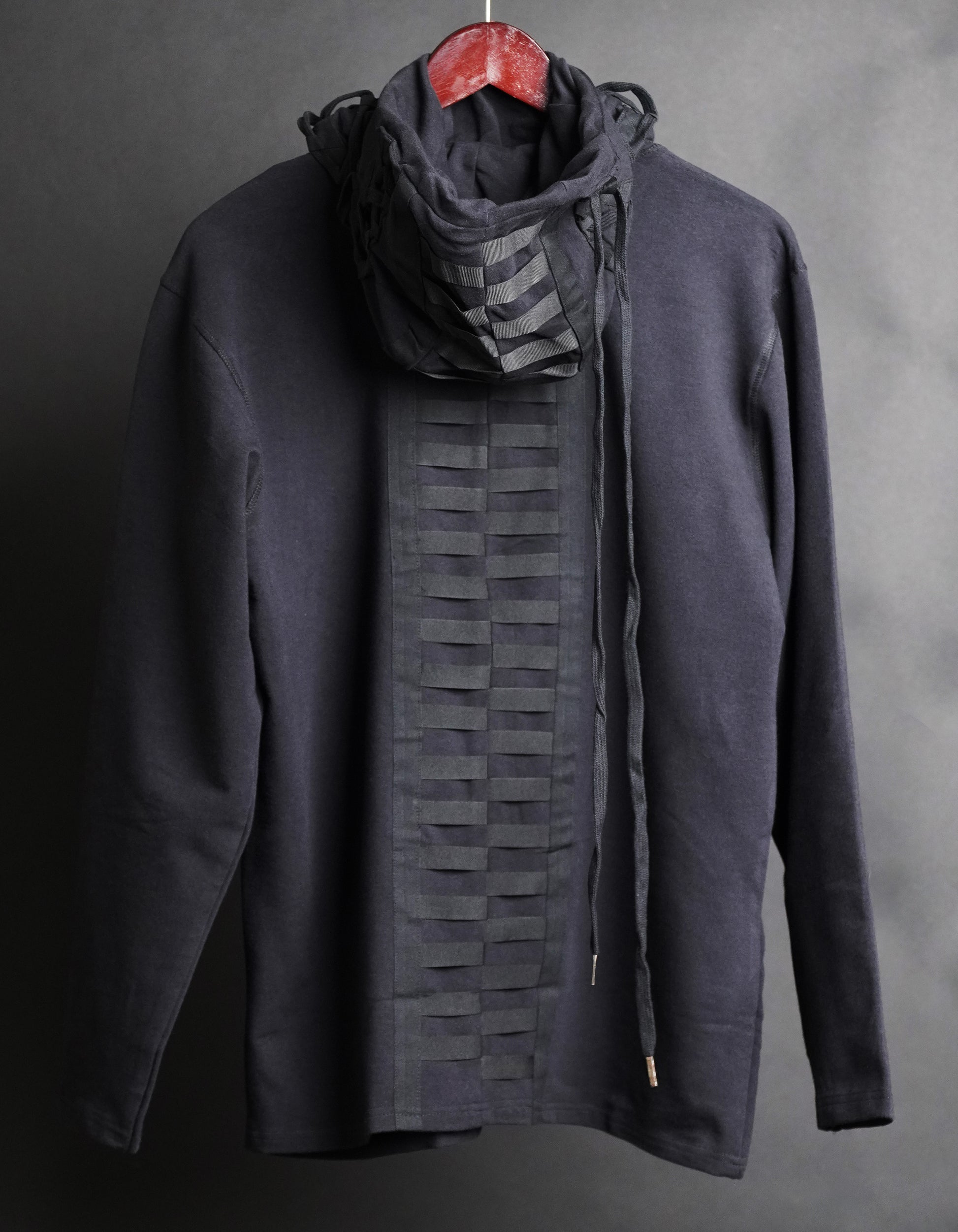 Black standout hoodie stand out hoodie tech wear cyberpunk future hoodie modern hoodie future scifi fiction sci cyberpunk dystopian postapocalyptic fallout madmax wasteland cosplay apocalypse designer hoodie hip hop hoodie stylish hoodie lace detail hoodie tape details at the back hoodie KTZ hoodie ktz hoodie