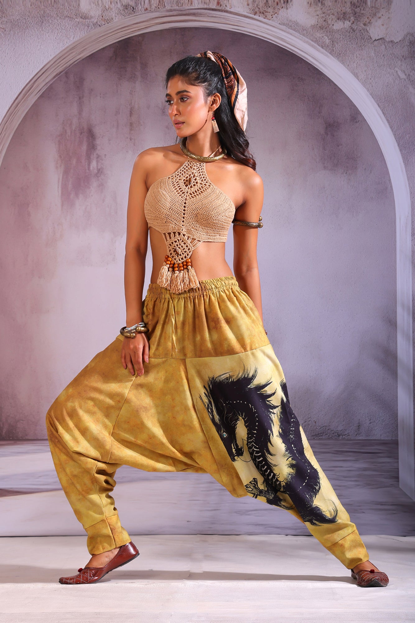 Beige Dragon Unisex Harem Pant