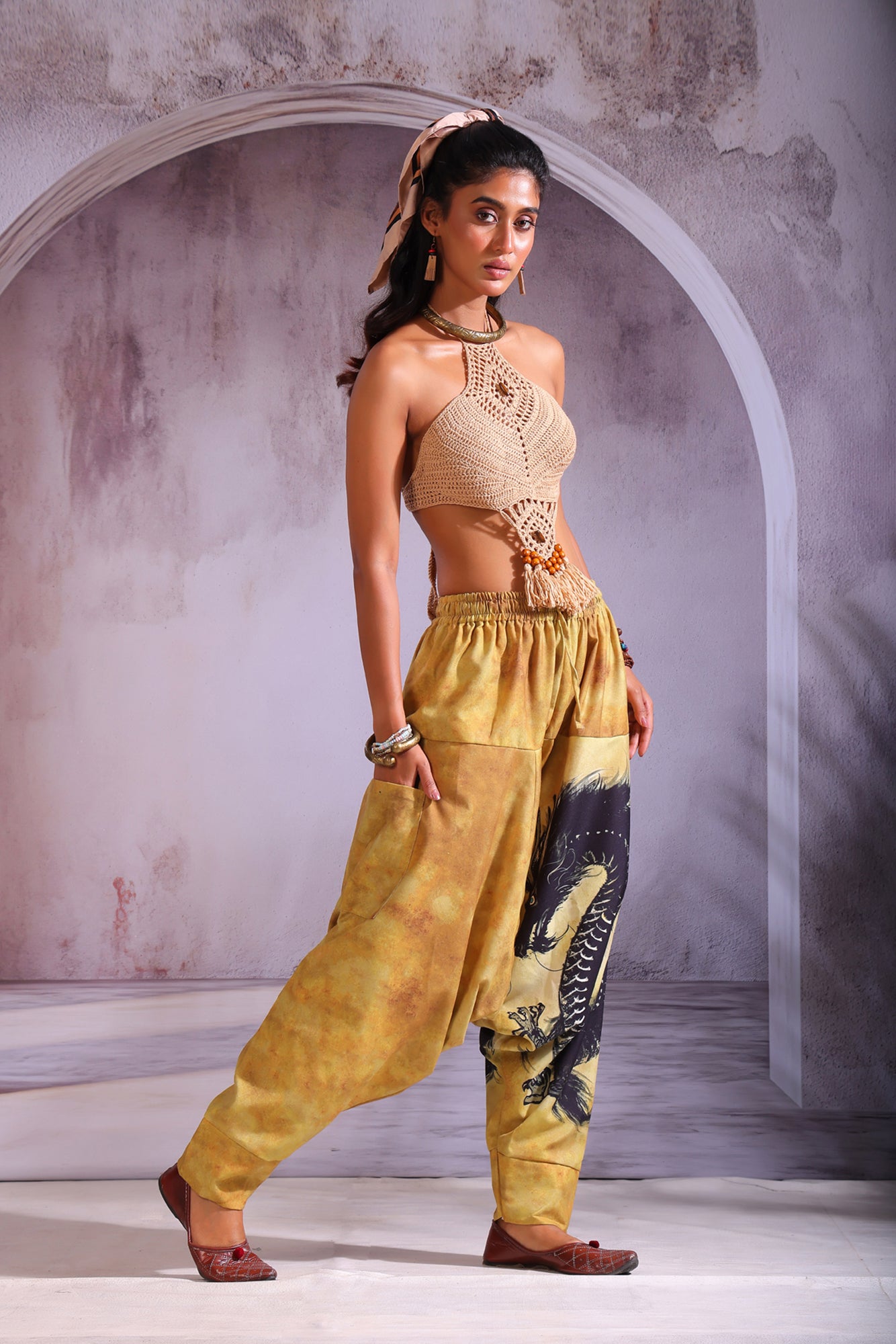 Beige Dragon Unisex Harem Pant