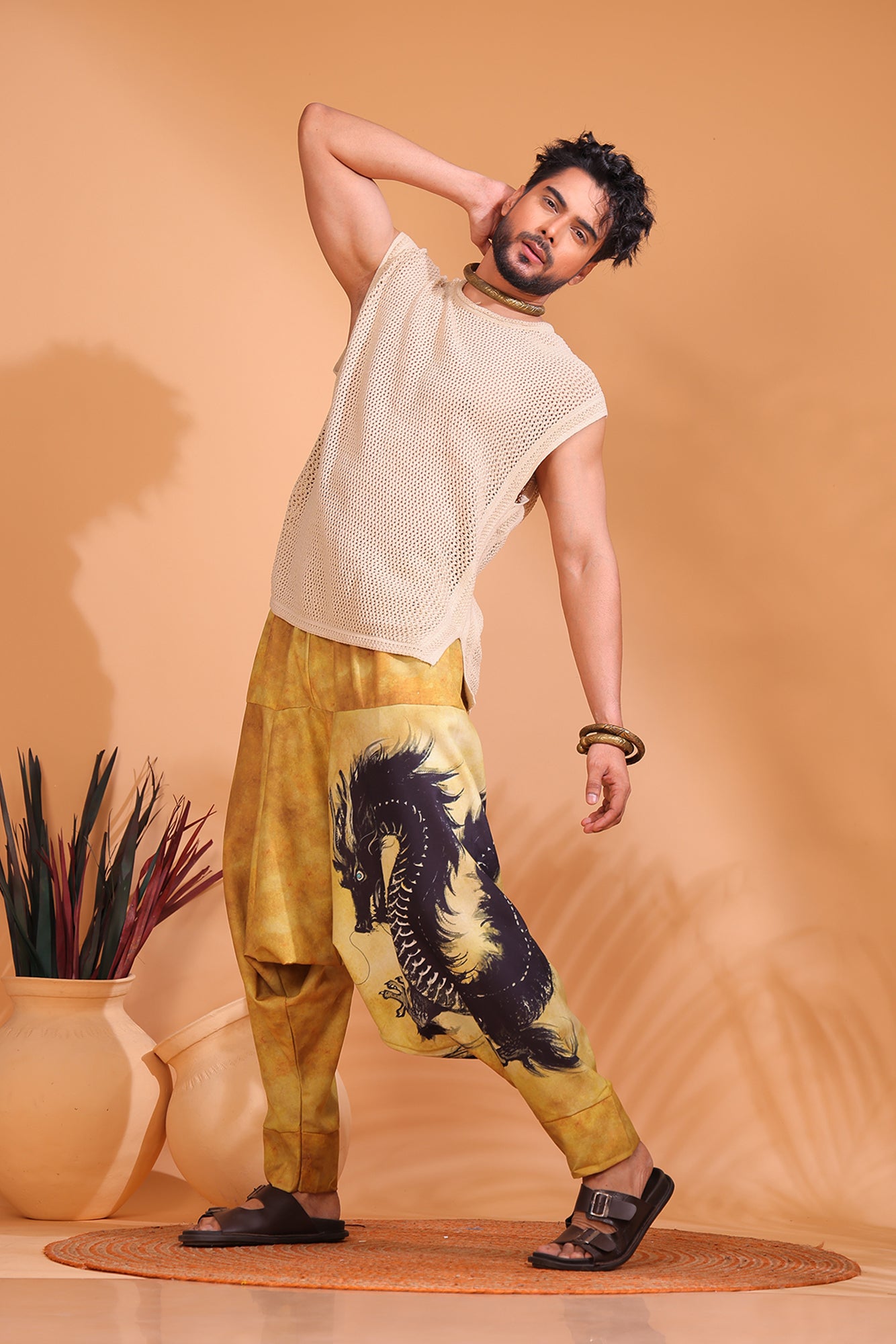 Beige Dragon Unisex Harem Pant