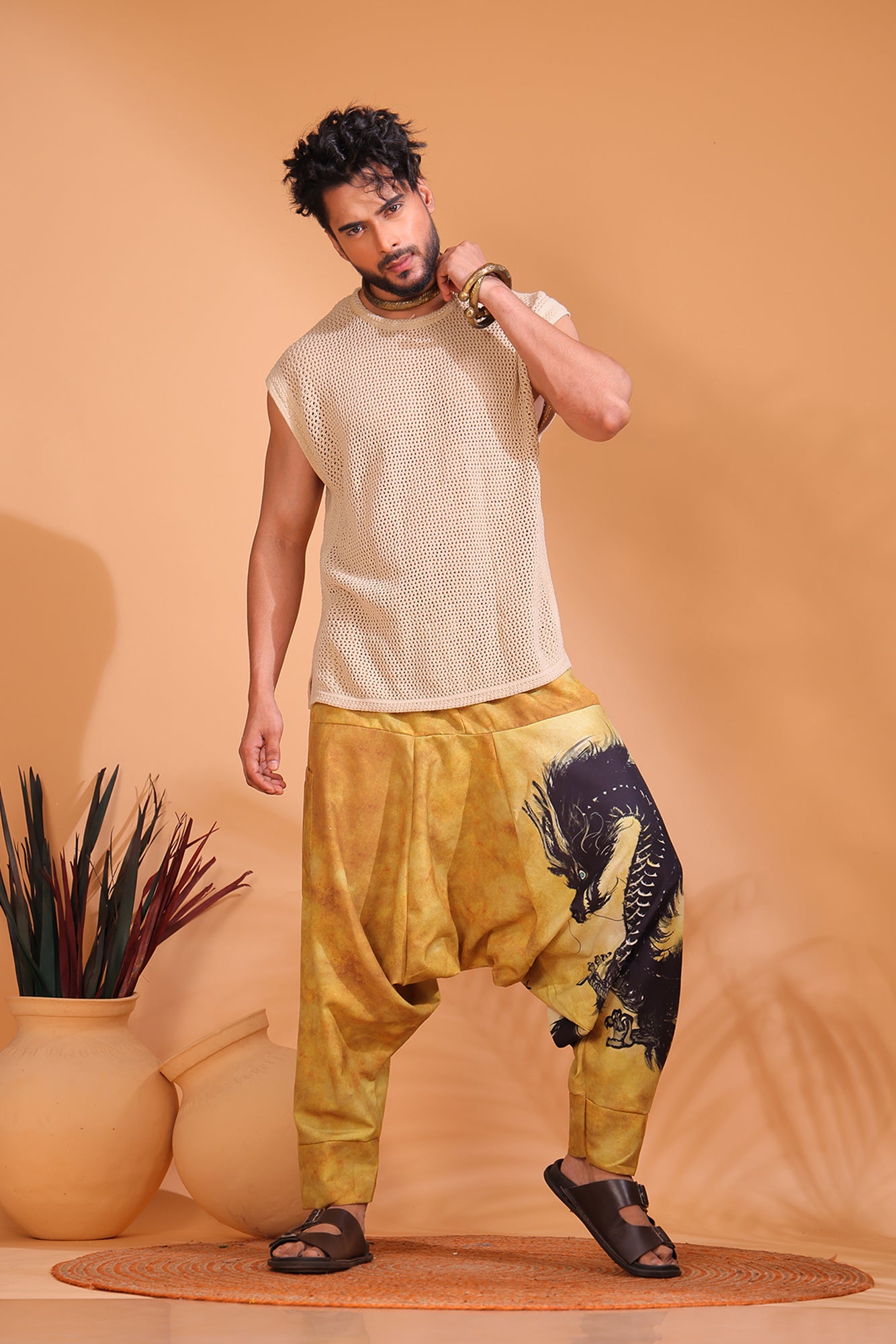 Beige Dragon Unisex Harem Pant