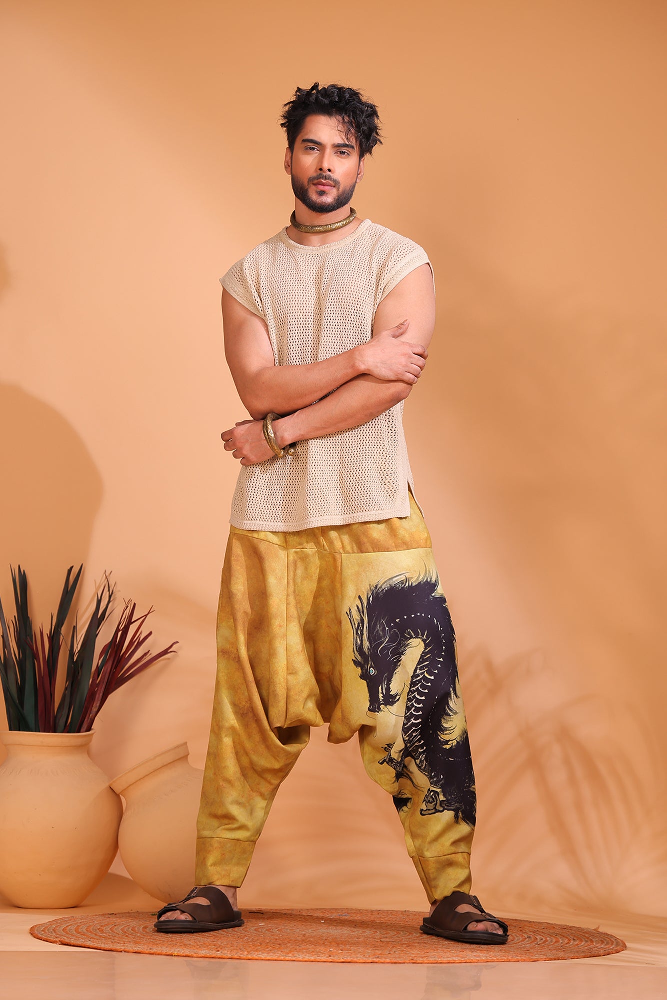 Beige Dragon Unisex Harem Pant