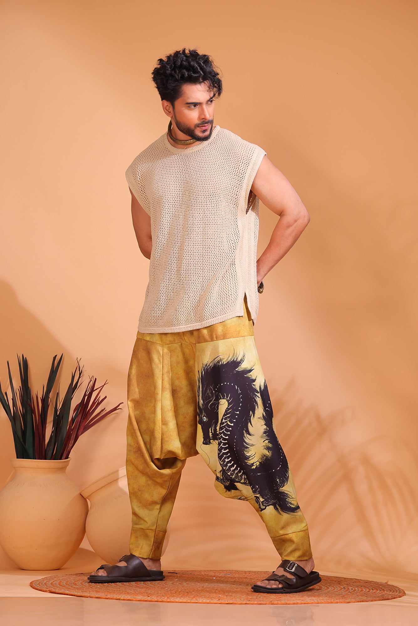 Beige Dragon Unisex Harem Pant