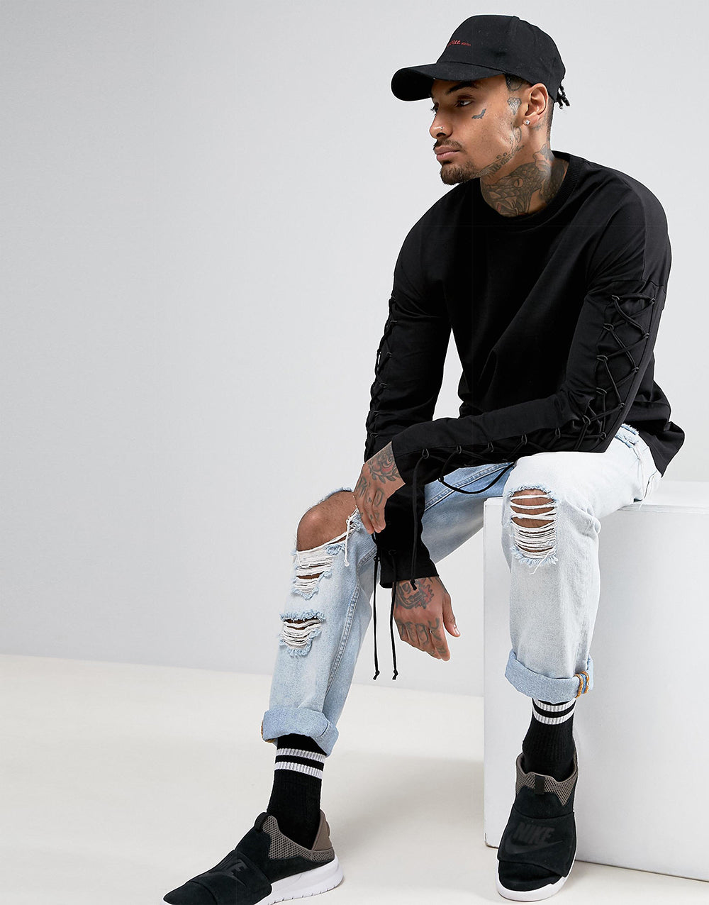 asos black t shirt Made for the modern man, these casuals are influenced by the latest music, technology, and social media trends lace asos street fashion urban wear urban clothing street clothing latest t shirt design modern clothing urban outfit stylish out fit trendy t shirts american style t shirts hiphop clothing standout tshirt