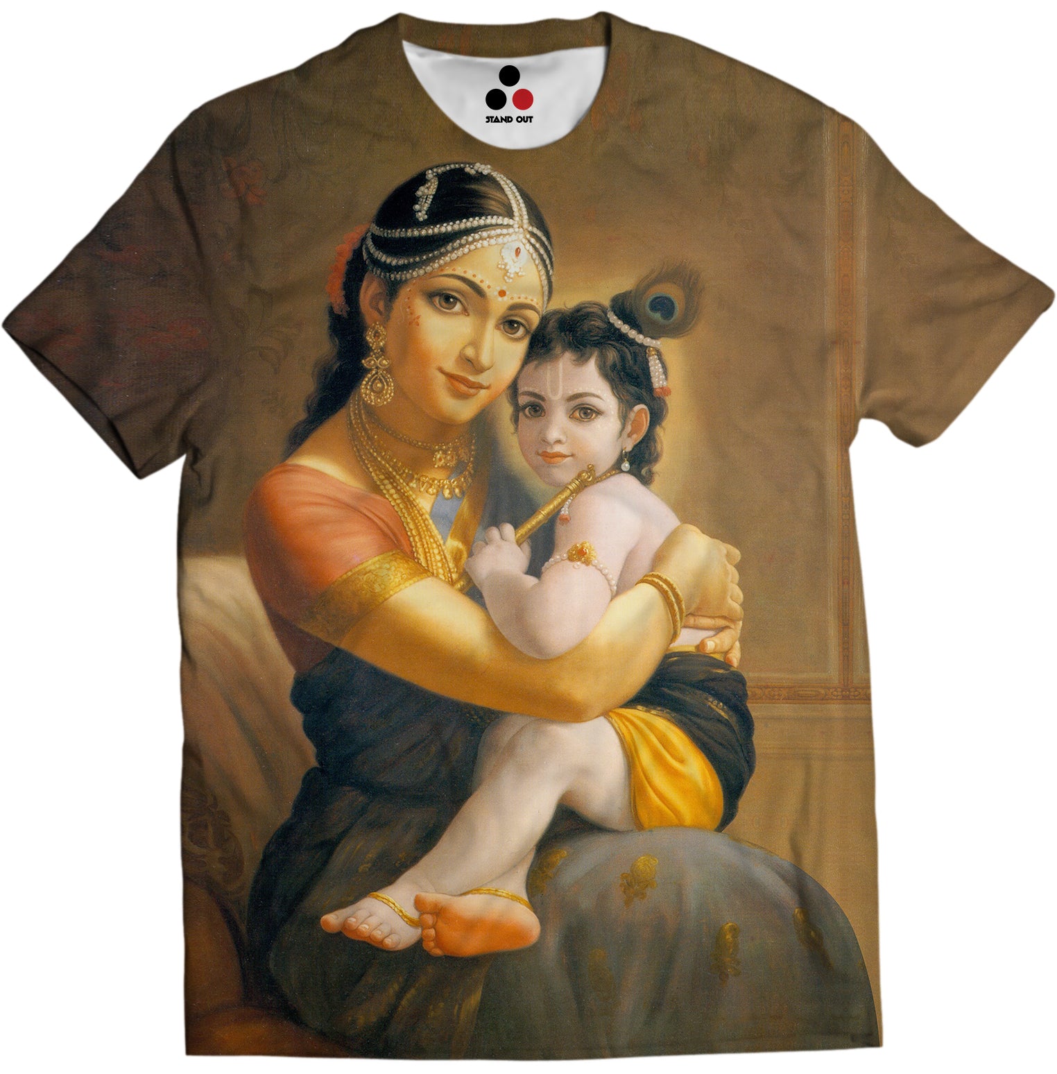 Stand Out All Over print Krishna on the Lap of Mother Yashoda T