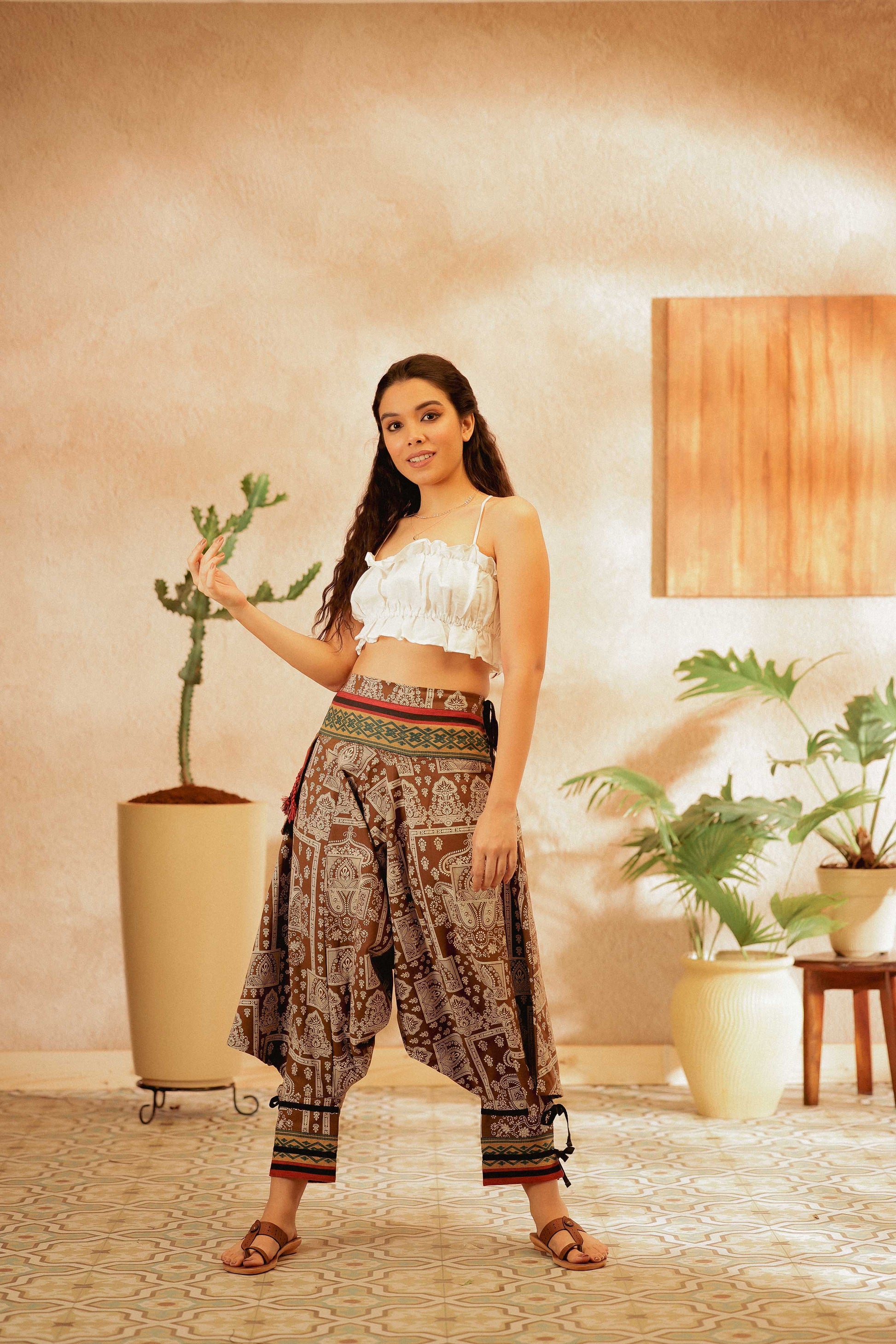 Brown all over printed harem pant india harem trousers standout hippie pants harem pants men harem pants women patiyala pant unisex yoga harem pant loose pant printed bohemian pant boho pant bombay trooper  hoppers for men