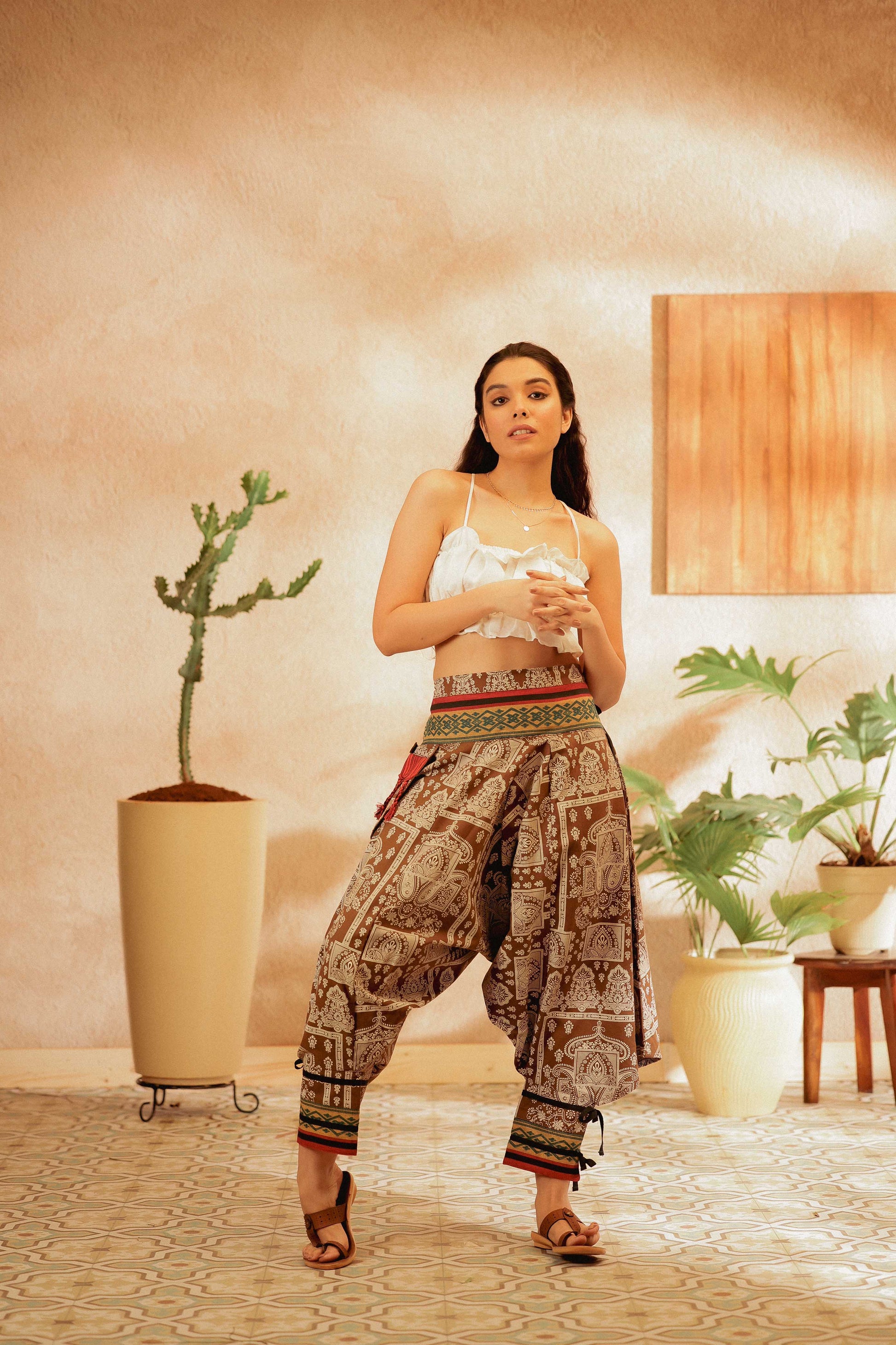 Brown all over printed harem pant india harem trousers standout hippie pants harem pants men harem pants women patiyala pant unisex yoga harem pant loose pant printed bohemian pant boho pant bombay trooper  hoppers for men