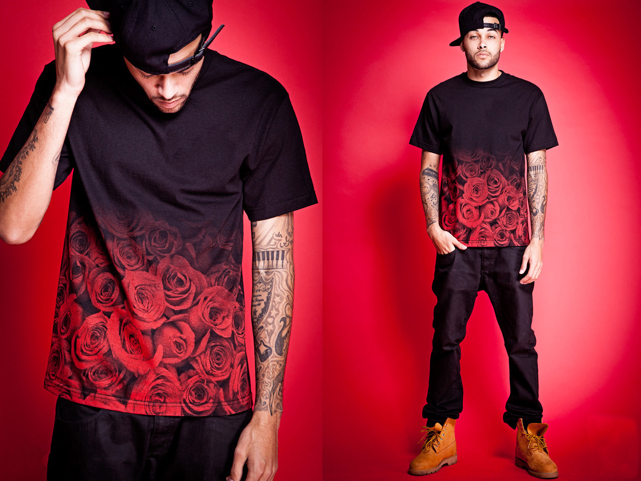 standout all over print Faded red rose black unisex tshirt inspired from popular demand tshirts usa