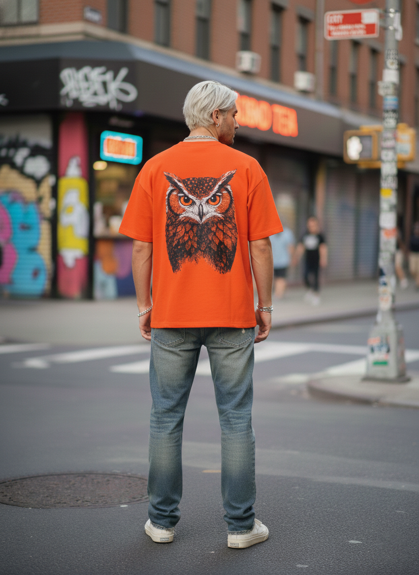 Owl Puff Print Oversized T-Shirt (No Restock - Exclusive Edition)