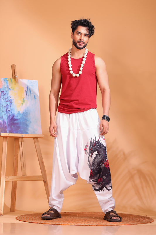 White Dragon Unisex Harem Pant