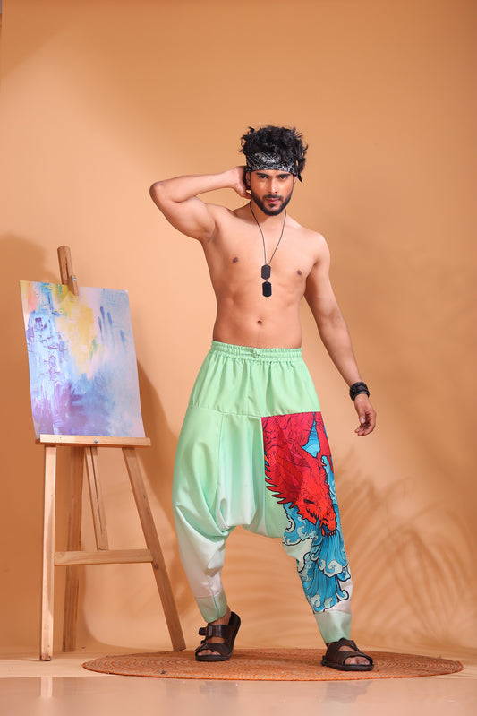 Red & Teal Dragon Unisex Harem Pant