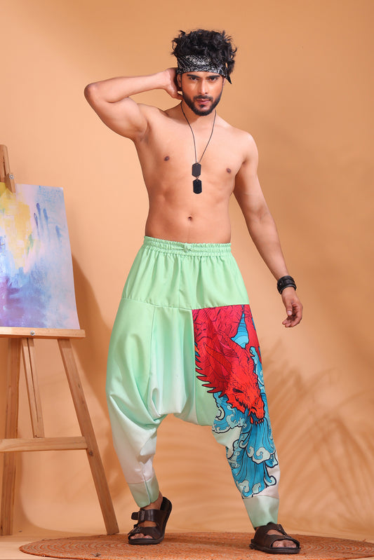 Red & Teal Dragon Unisex Harem Pant