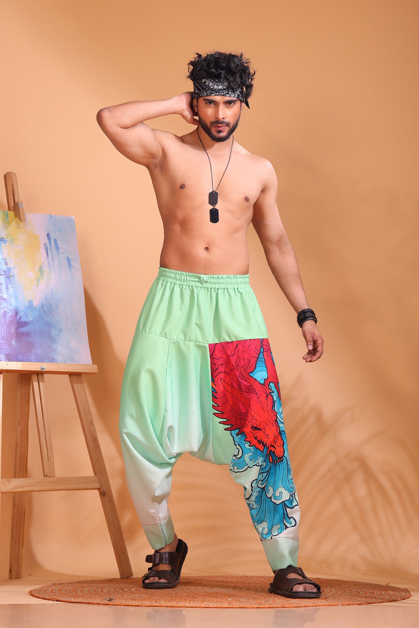 Red & Teal Dragon Unisex Harem Pant