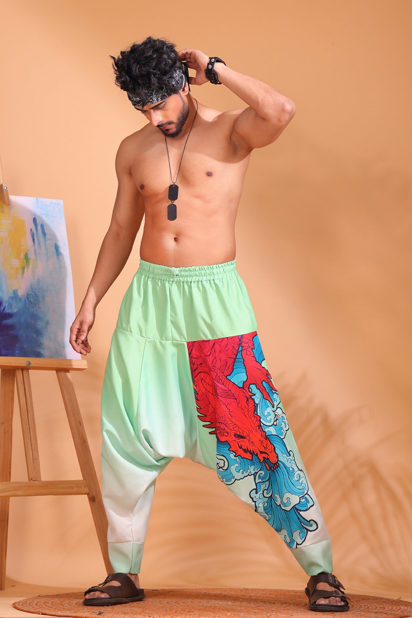 Red & Teal Dragon Unisex Harem Pant