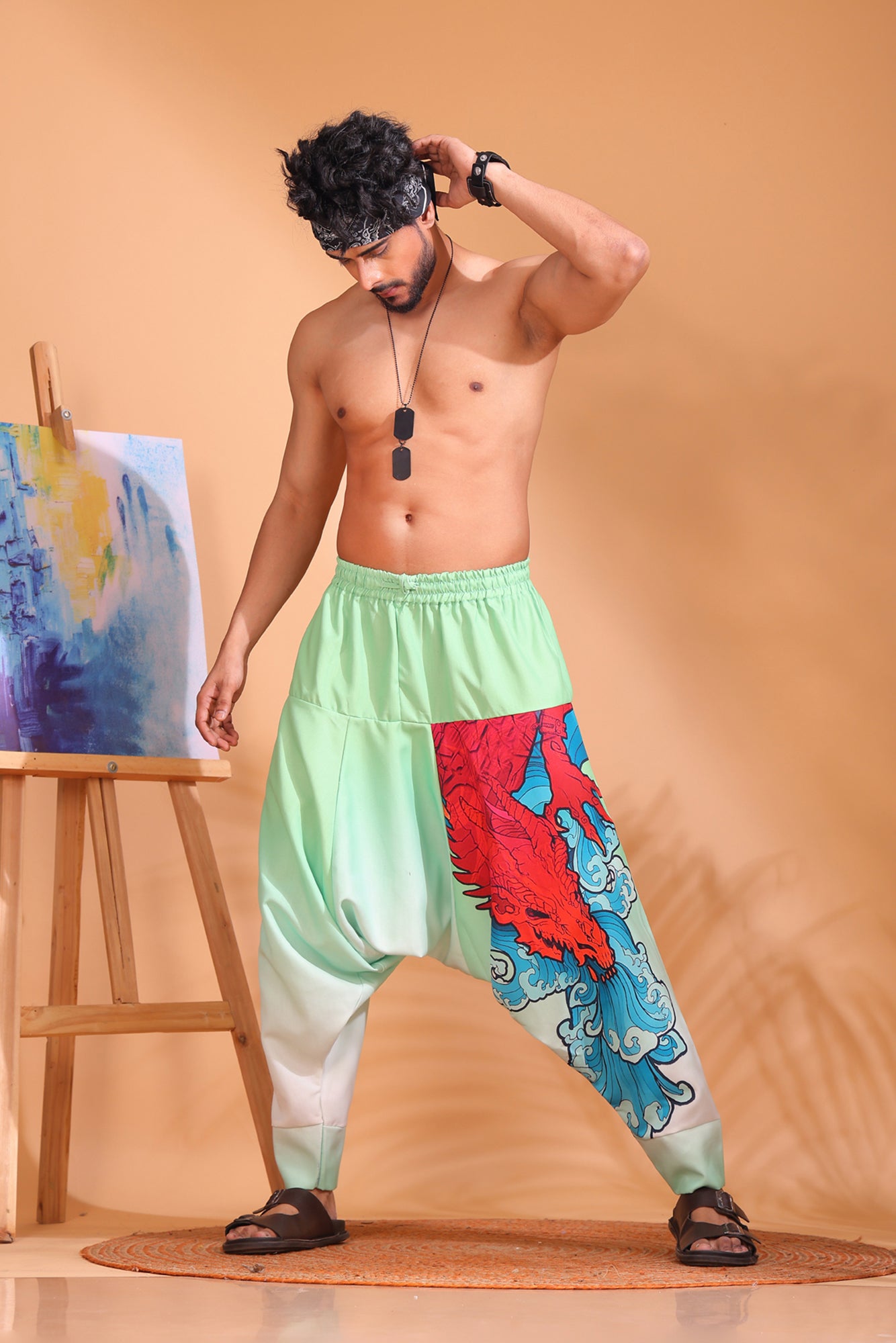 Red & Teal Dragon Unisex Harem Pant
