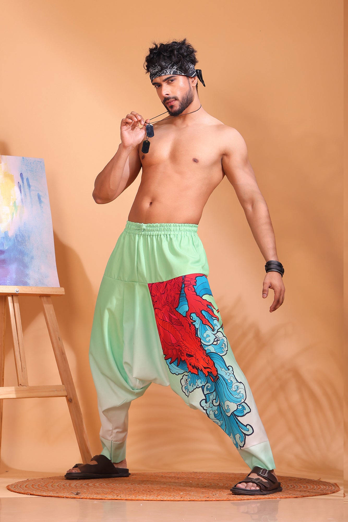 Red & Teal Dragon Unisex Harem Pant