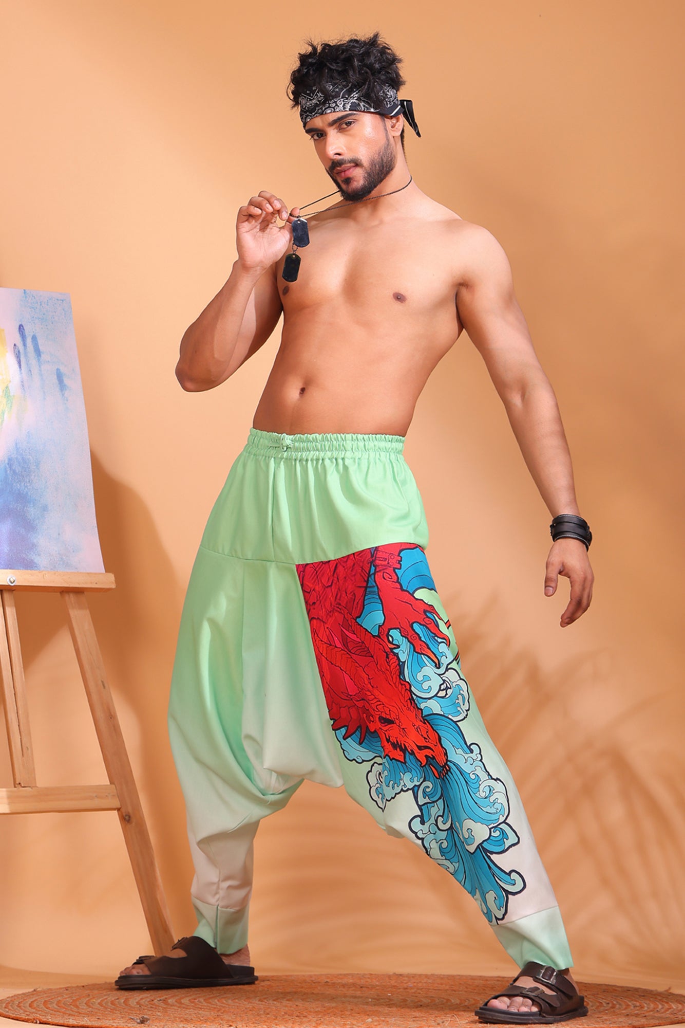 Red & Teal Dragon Unisex Harem Pant