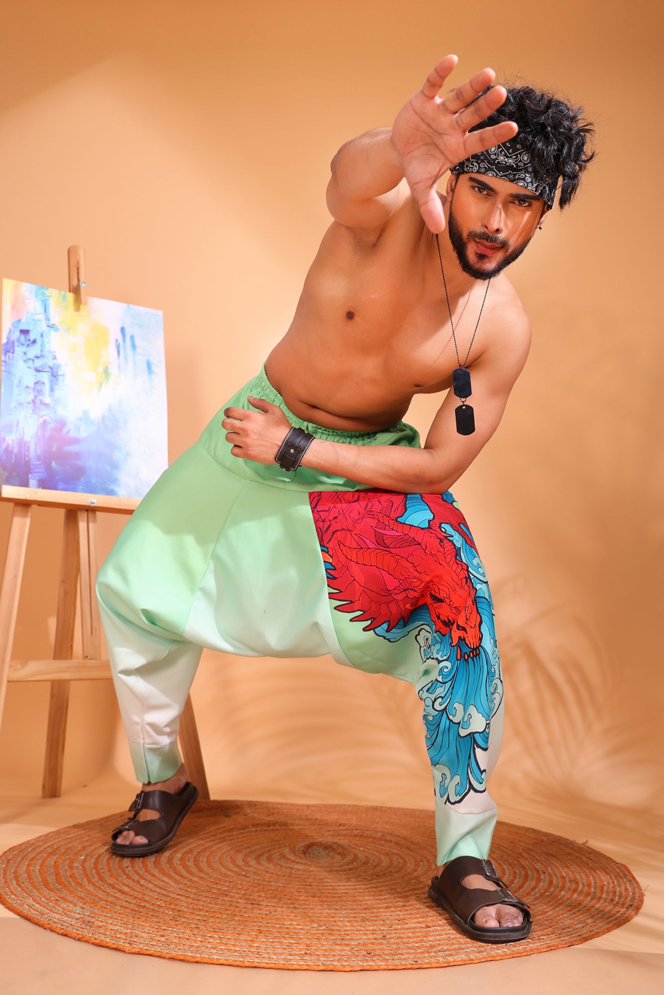 Red & Teal Dragon Unisex Harem Pant