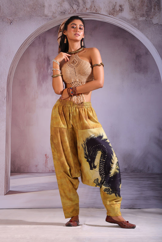 Beige Dragon Unisex Harem Pant
