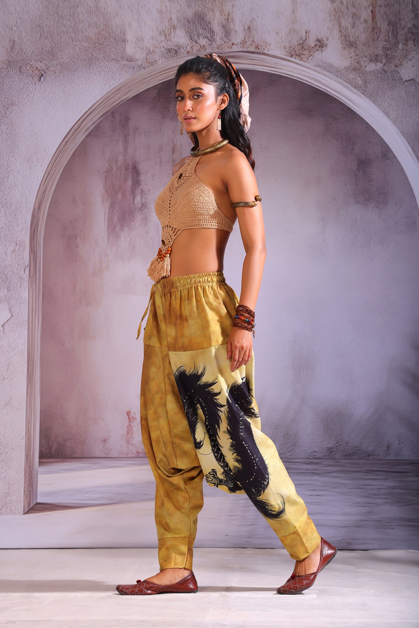 Beige Dragon Unisex Harem Pant