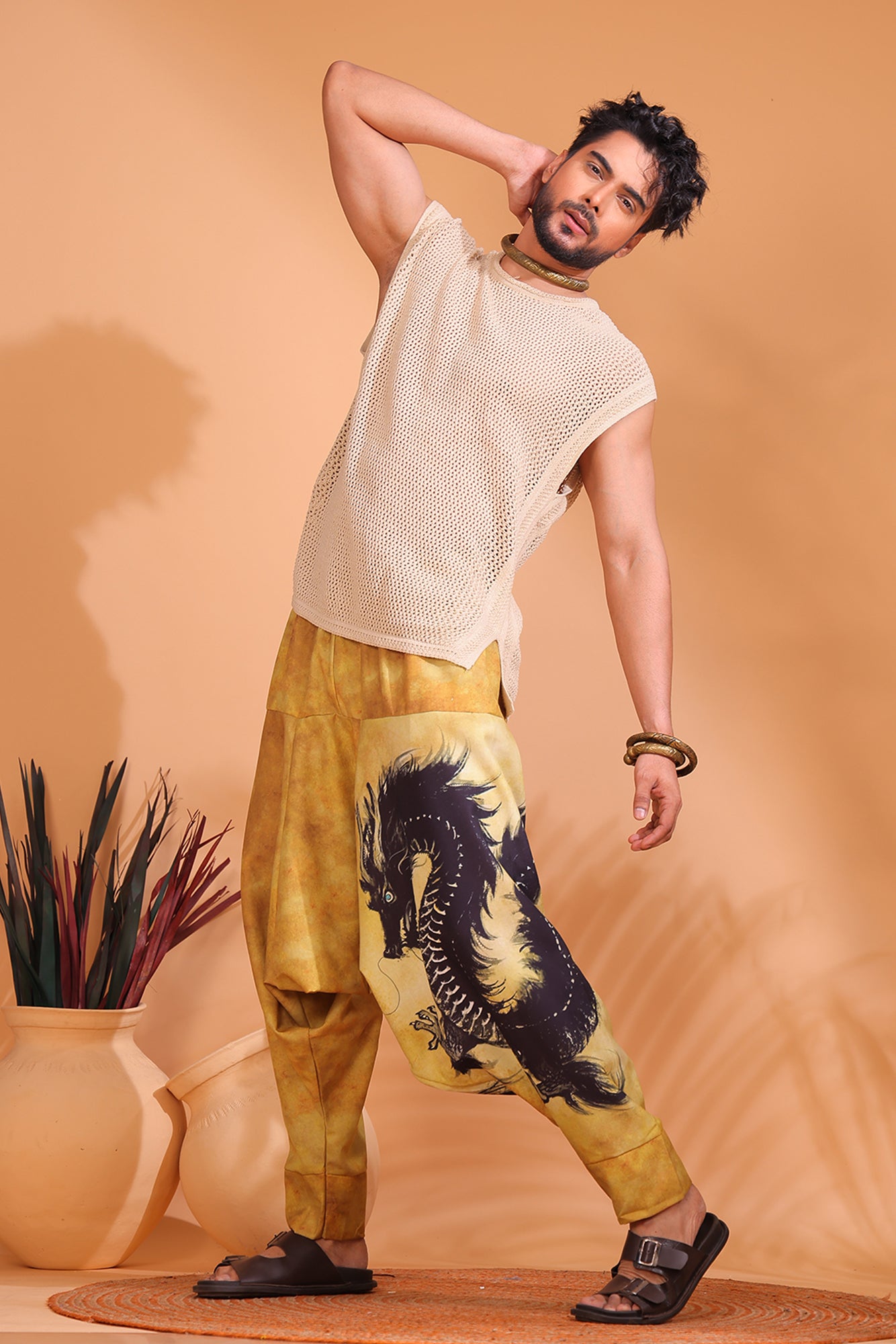 Beige Dragon Unisex Harem Pant