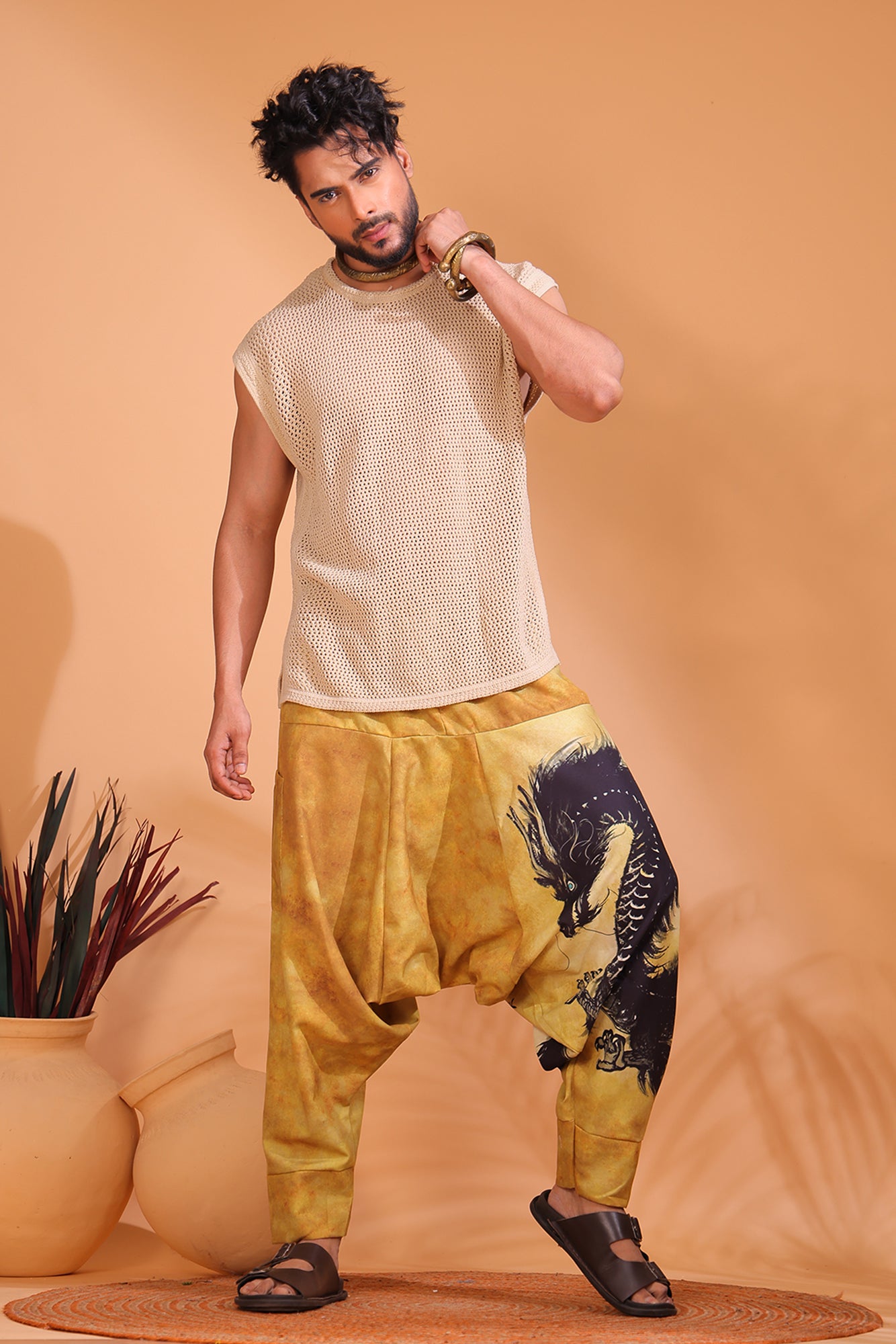 Beige Dragon Unisex Harem Pant