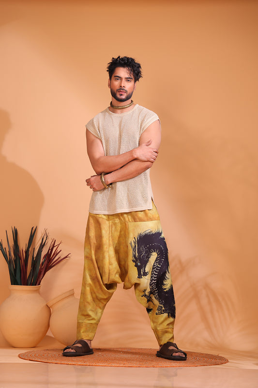 Beige Dragon Unisex Harem Pant