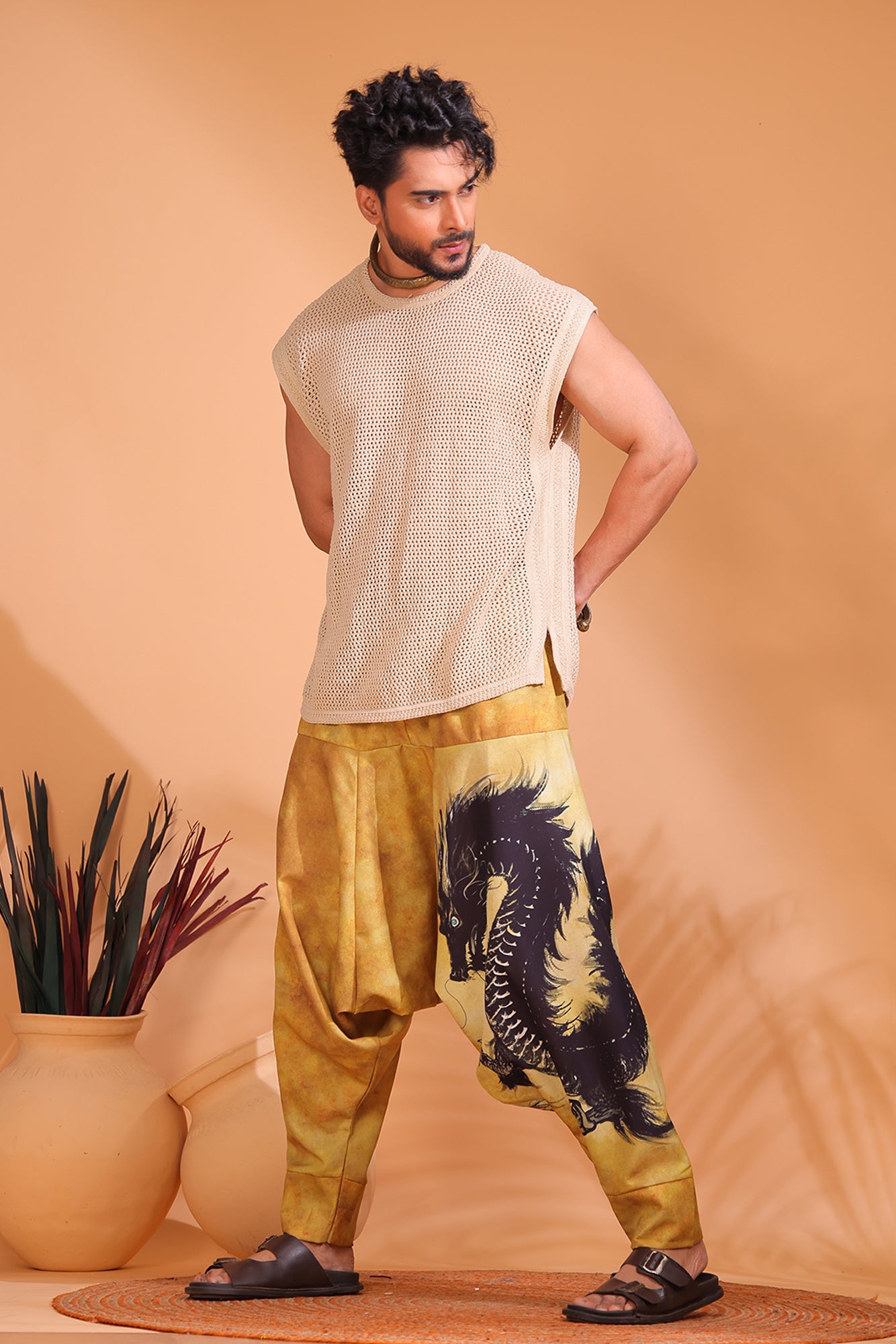 Beige Dragon Unisex Harem Pant