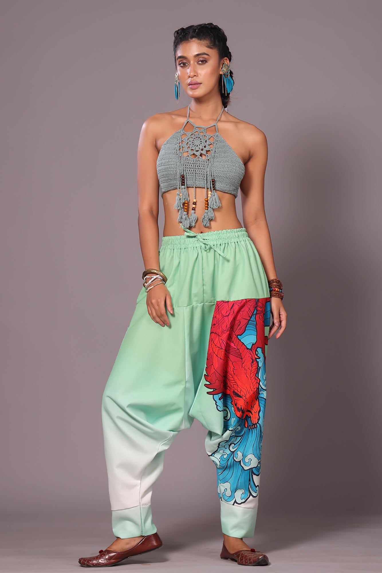 Red & Teal Dragon Unisex Harem Pant