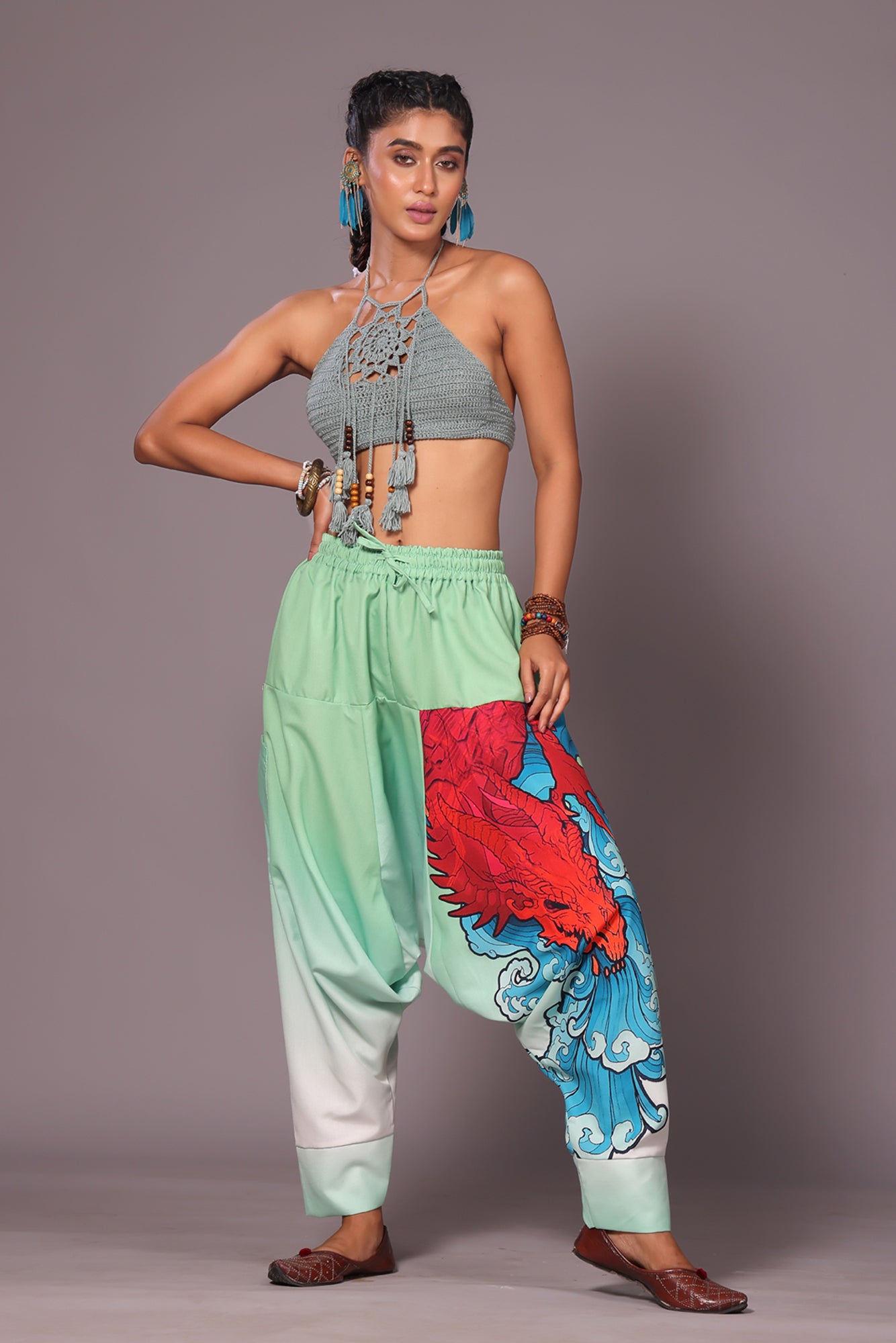 Red & Teal Dragon Unisex Harem Pant