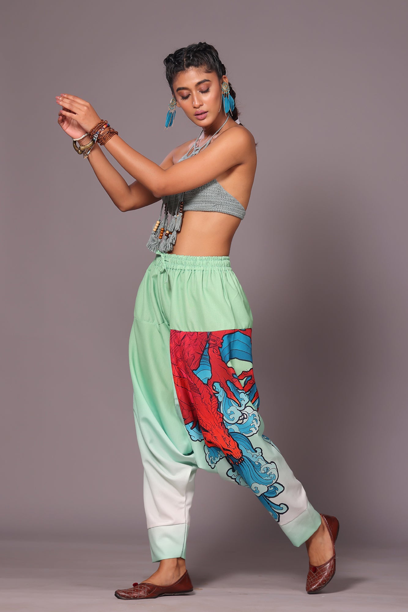 Red & Teal Dragon Unisex Harem Pant