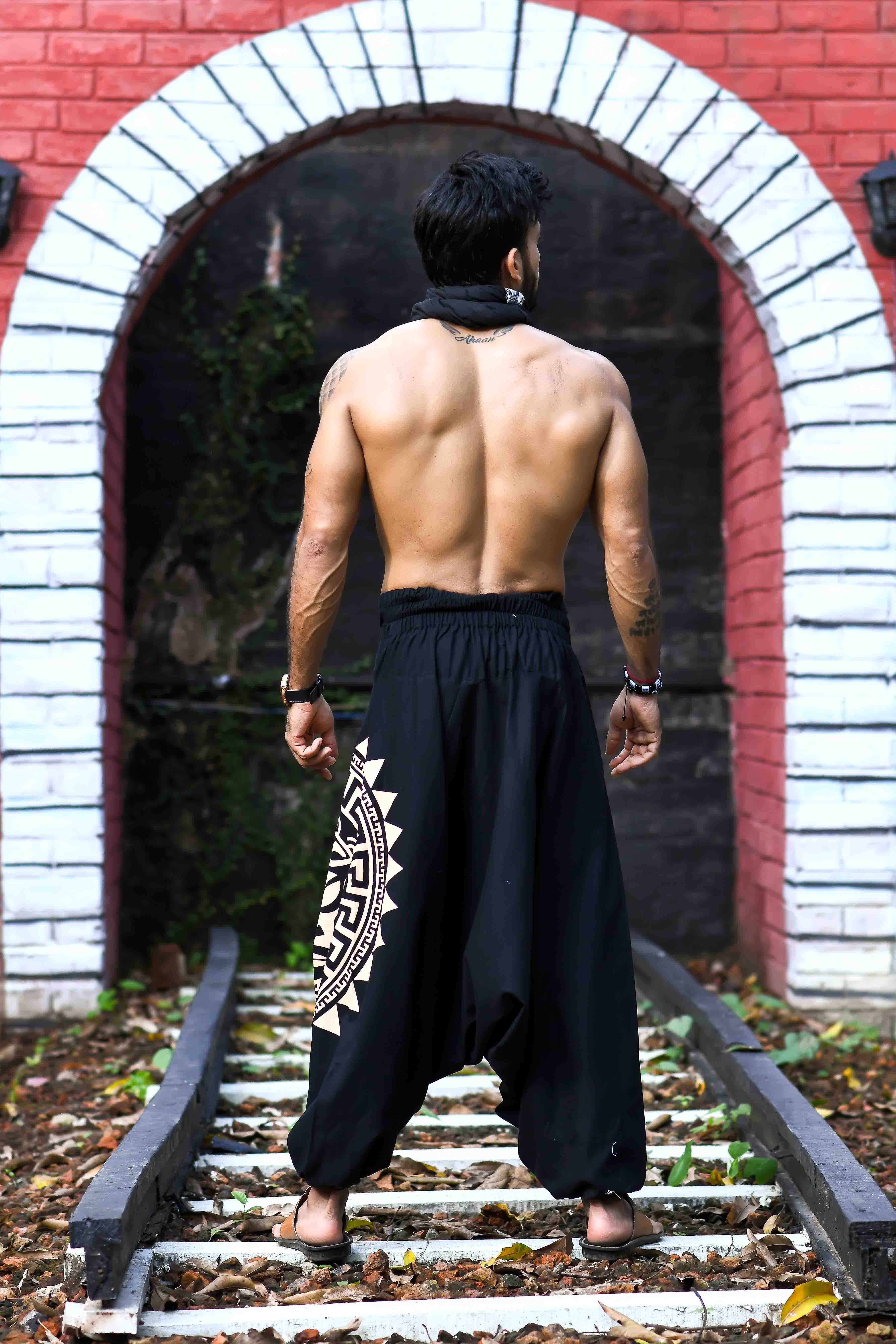 ❤ellazhu Mens Baggy Pants Elastic Waist Black Harem Pants for Men Yoga