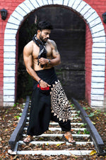Load image into Gallery viewer, moari sun standout black harem pant the veshti company harem pants for men harem pants for women harem trousers hippie pants harem joggers bohemian boho pant adaddin pants harem
