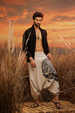 Load image into Gallery viewer, standout thai baggy black harem pant india the veshti company harem pants for men harem pants for women harem trousers hippie pants harem joggers bohemian boho pant adaddin pants enimane harem pants
