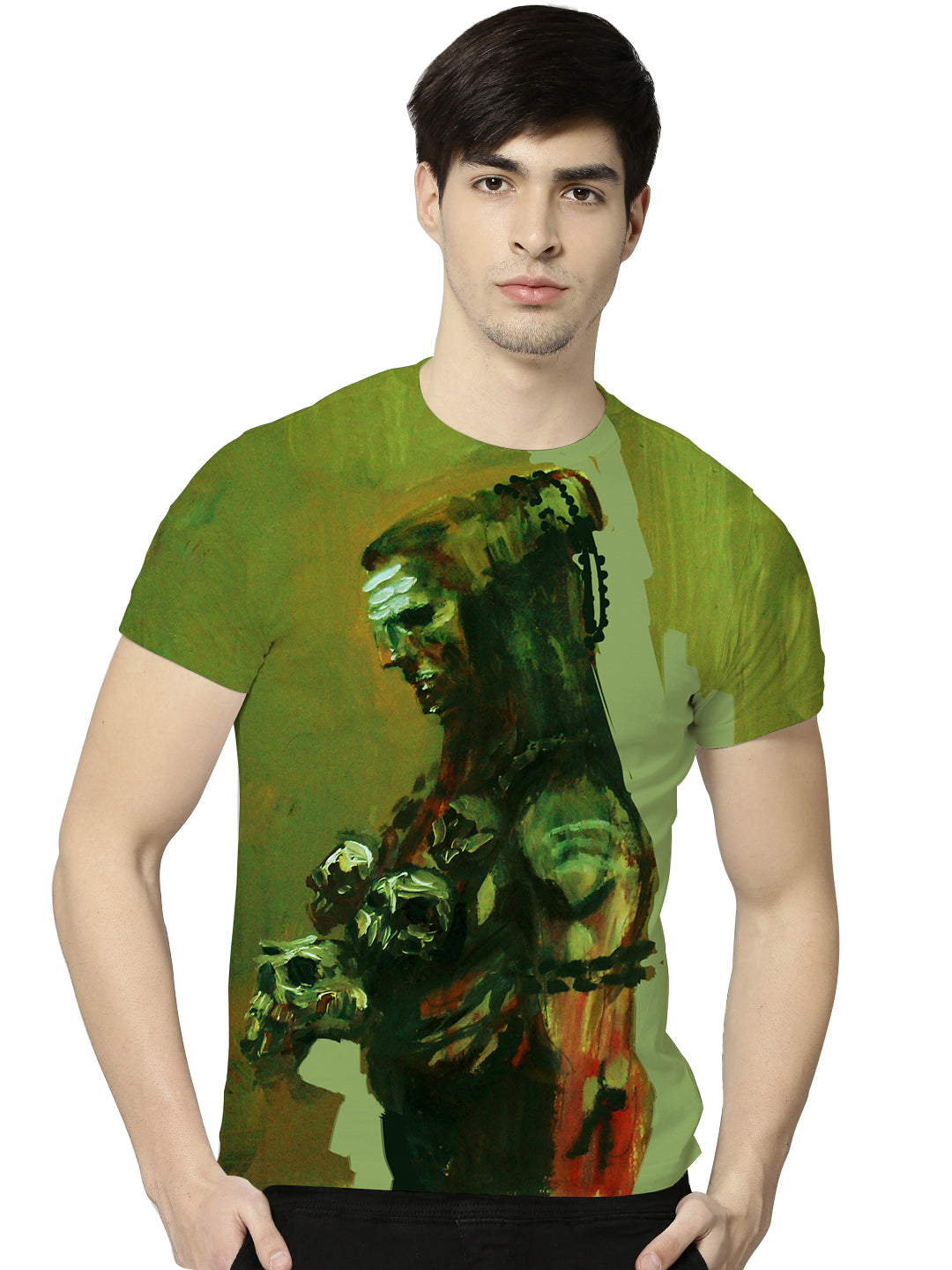 green shiva tshirt mundamala skull necklace Image of hindu god lord shiva smoking weed from chillum is printed on a premium polyester t shirt. This is an all over print tshirt hence the image covers both front and back this product is sold worldwide by standout shipped from india. visit www.standoutforever.com