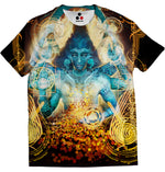 Load image into Gallery viewer, Android Jones Andrew Jones Black shiva green shiva tshirt mundamala skull necklace Image of hindu god lord shiva smoking weed from chillum is printed on a premium polyester t shirt. This is an all over print tshirt hence the image covers both front and back this product is sold worldwide by standout shipped from india. visit www.standoutforever.com

