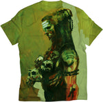 Load image into Gallery viewer, green shiva tshirt mundamala skull necklace Image of hindu god lord shiva smoking weed from chillum is printed on a premium polyester t shirt. This is an all over print tshirt hence the image covers both front and back this product is sold worldwide by standout shipped from india. visit www.standoutforever.com
