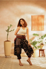Load image into Gallery viewer, Black all over printed harem pant india harem trousers standout hippie pants harem pants men harem pants women patiyala pant unisex yoga harem pant loose pant printed bohemian pant
