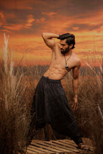 Load image into Gallery viewer, Black harem pant india harem trousers standout hippie pants harem pants men harem pants women patiyala pant unisex yoga harem pant loose pant printed bohemian pant boho pant the veshti company harem pants
