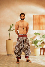 Load image into Gallery viewer, Grey all over printed harem pant india harem trousers standout hippie pants harem pants men harem pants women patiyala pant unisex yoga harem pant loose pant printed bohemian pant
