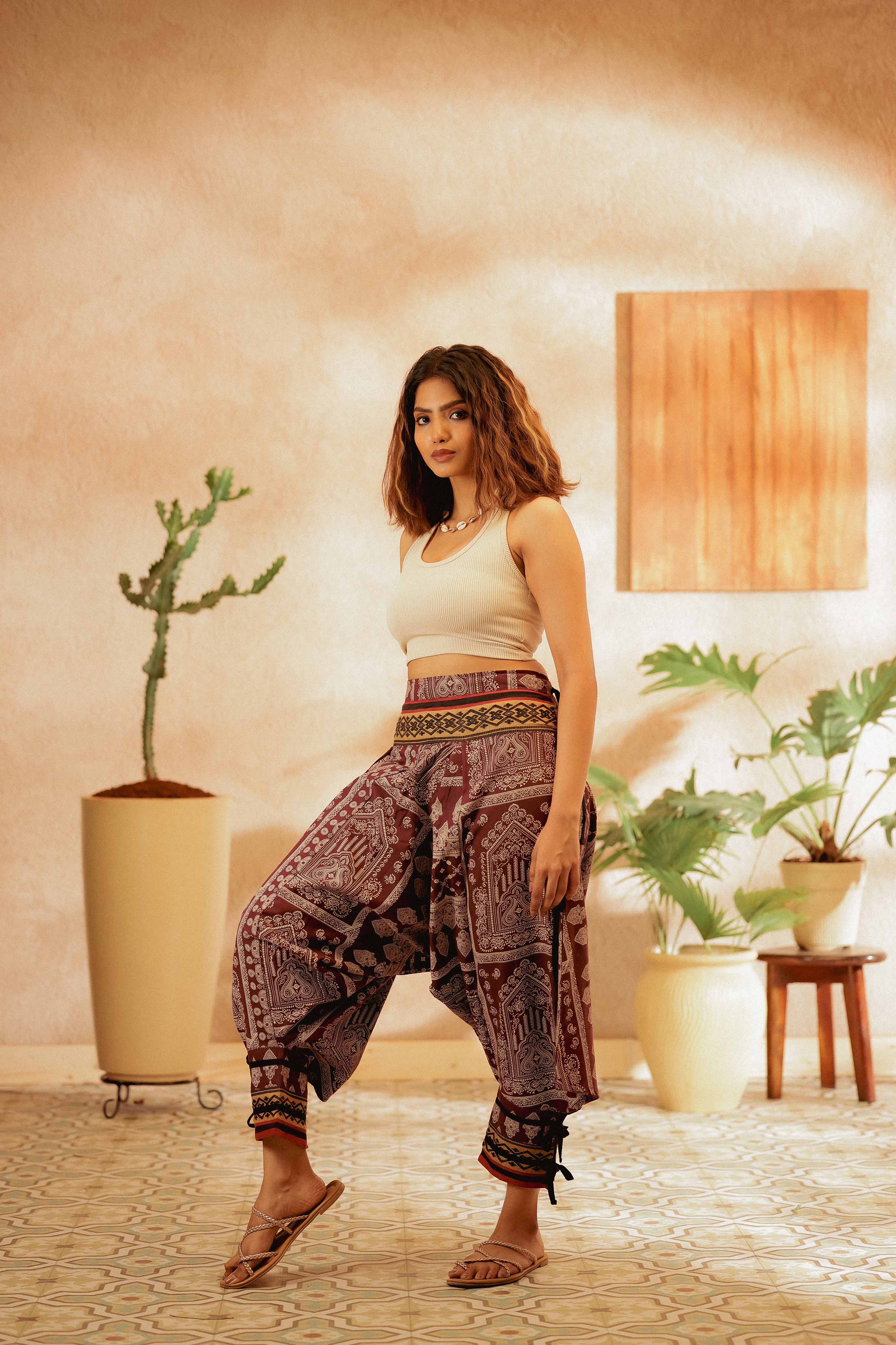 Buy Viku Women's Cotton Harem Pants, Free Size, Brown, Orange, Cream at  Amazon.in
