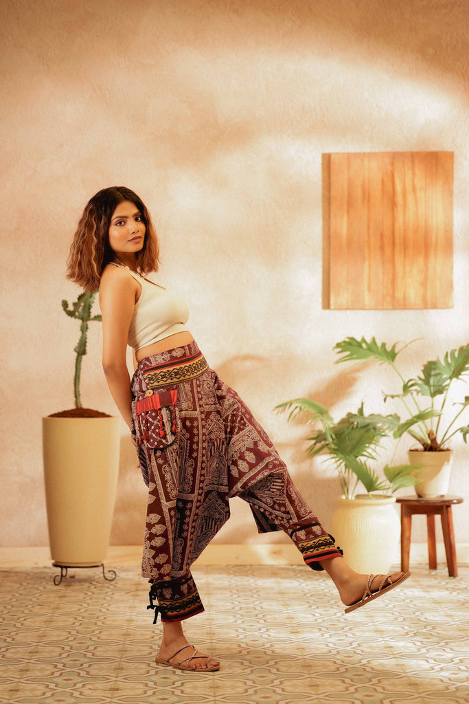 Ohm Indian Print Harem Pants Beige main image 0