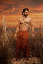 Load image into Gallery viewer, Orange harem pant india harem trousers standout hippie pants harem pants men harem pants women patiyala pant unisex yoga harem pant loose pant printed bohemian pant boho pant the veshti company harem pants
