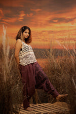 Load image into Gallery viewer, Purple harem pant india harem trousers standout hippie pants harem pants men harem pants women patiyala pant unisex yoga harem pant loose pant printed bohemian pant boho pant the veshti company harem pants
