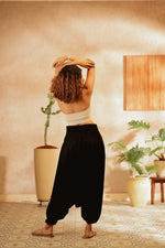 Load image into Gallery viewer, hand printed harem pant the veshti company harem trousers standout hippie pants black harem joggers harem pants women bohemian boho pant bombay trooper Hoppers For Men adaddin pants
