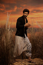 Load image into Gallery viewer, hand printed harem pant the veshti company harem trousers standout hippie pants grey harem joggers harem pants men bohemian boho pant bombay trooper Hoppers For Men adaddin pants harem jeans
