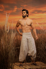 Load image into Gallery viewer, hand printed harem pant the veshti company harem trousers standout hippie pants grey harem joggers harem pants men bohemian boho pant bombay trooper Hoppers For Men adaddin pants harem jeans
